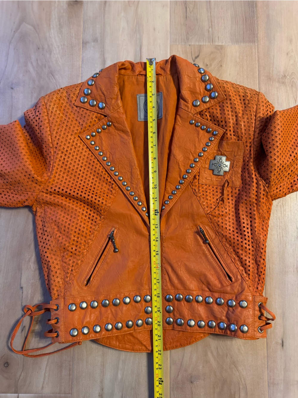 Double D Ranch Orange Leather Silver Studded Jacket - Picture 10 of 11